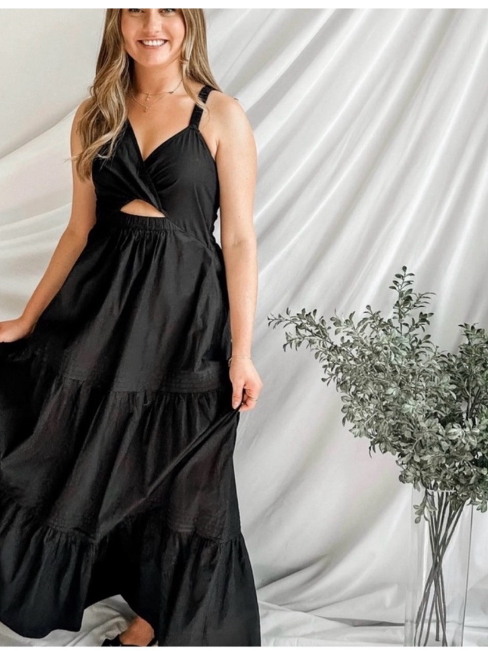 Cleobella Neressa Women’s Black Tiered Cutout Maxi Dress